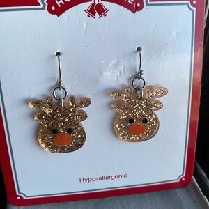 Kawaii resin glitter glittery reindeer earrings